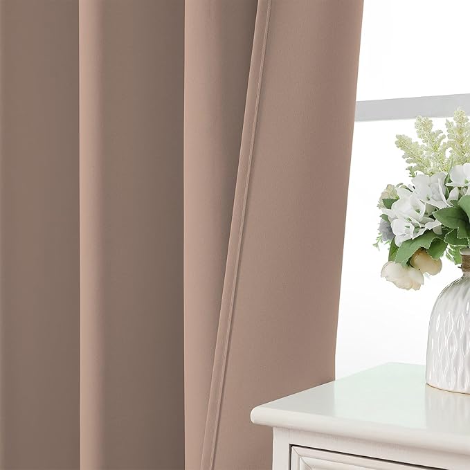 CUCRAF Khaki Blackout Curtains 90 inch Length 2 Panels Set, Rod Pocket Room Darkening Drapes for Bedroom Living Room, Insulated Thermal Light Blocking Window Curtain (W52 x L90 Inch)