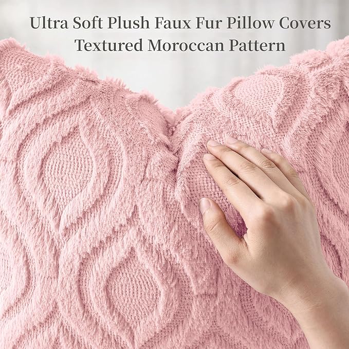 decorUhome Throw Pillow Covers 20x20 Inch Set of 2, Soft Plush Faux Wool Pink Solid Couch Pillow Covers, Accent Farmhouse Neutral Square Pillow Cases for Sofa Bed Living Room