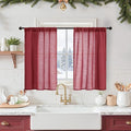 BGment Linen Curtains 36 Inch Length, Small Half Drapes with Rod Pocket for Cafe Kitchen Window Over Sink Lightweight, Burgundy, 2 Panels Set, Each 24 Inch Wide