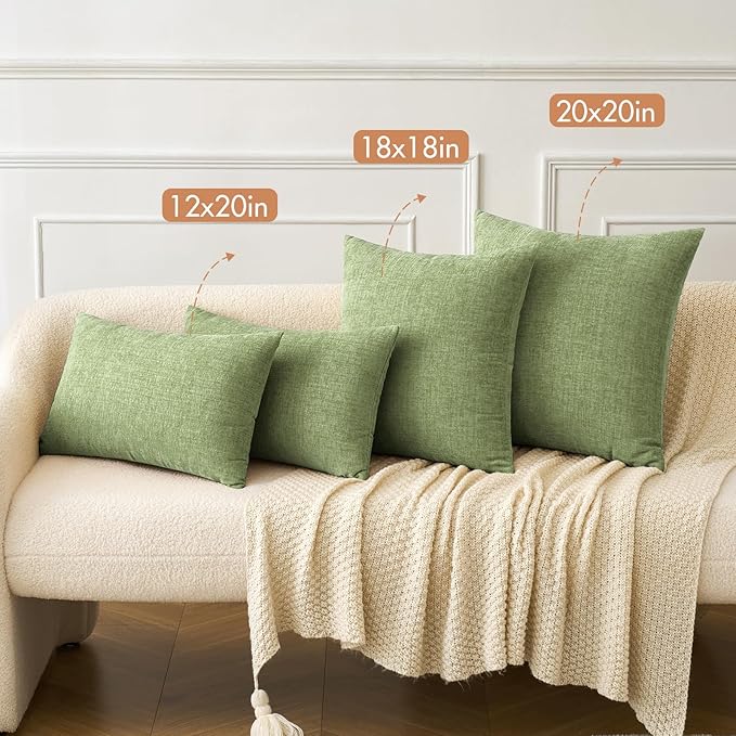 MIULEE Pack of 2 Couch Throw Pillow Covers 16x16 Inch Soft Sage Green Spring Chenille Pillow Covers for Sofa Living Room Solid Dyed Pillow Cases