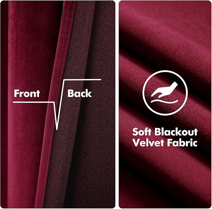 MIULEE Christmas Burgundy Velvet Curtains Solid Soft Red Blackout Curtain Grommet Top Thermal Soundproof Room Darkening Curtains/Drapes/Panels for Living Room Bedroom 52 x 72 Inch 2 Panels
