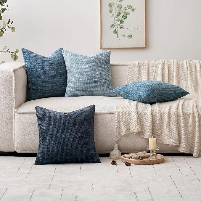 MIULEE Pack of 2 Couch Throw Pillow Covers 16x16 Inch Coastal Smoke Blue Modern Boho Accent Decorative Pillow Covers Soft Chenille Farmhouse Cushion Covers for Home Decor Bed Sofa Living Room
