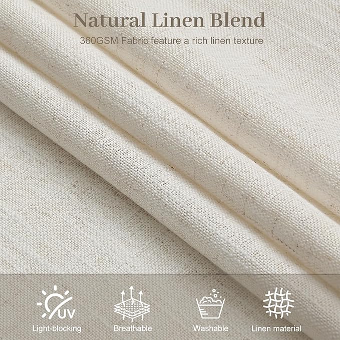IVAPUPU Natural Extra Wide Pinch Pleated Linen Curtains for Living Room, Light Filtering Memory Training Semi Sheer Pleat Curtain with Hooks Rings Back Tab Window Treatments Drapes, 70Wx90L, 1 Panel