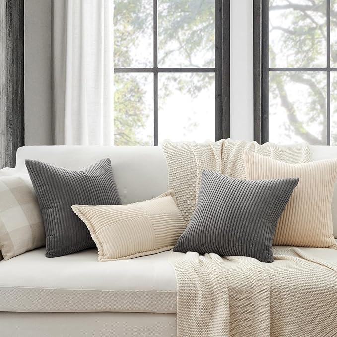 Topfinel Decorative Grey Throw Pillow Covers Cushion Cases, Set of 4 Soft Velvet Modern Double-Sided Designs, Mix and Match for Home Decor, Pillow Inserts Not Included (18x18 inch)