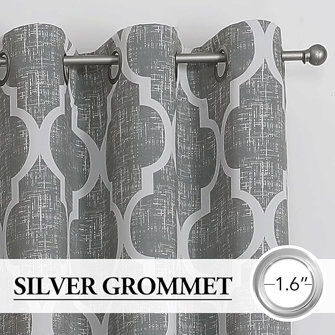 Beauoop 100% Blackout Curtains 45 Inches Long 2 Panels for Bedroom Living Room Grey Moroccan Geo Room Darkening Thermal Insulated Soundproof Grommet Top Window Treatments Drapes, 50x45 Set of 2