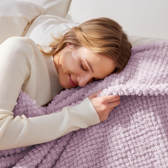 Whale Flotilla Twin Size Fuzzy Fleece Blanket for Bed, 60x80 Inch Fluffy Warm Soft Jacquard Blankets for All Season, Lightweight and Cozy, Lilac
