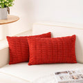 Pack of 2 Corduroy Decorative Throw Pillow Covers 12x20 Inch Soft Striped Pillow Covers Modern Farmhouse Home Decor for Sofa Living Room Couch Bed（Red）
