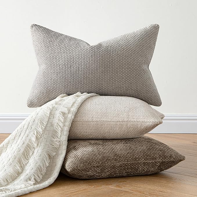 MIULEE Pack of 2 Euro Sham Pillow Covers 24x24 Inch Neutral Khaki Modern Boho Accent Decorative Throw Pillow Covers Soft Chenille Farmhouse Cushion Covers for Home Decor Couch Bed Sofa Living Room