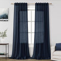 Navy Blue Curtains 84 inch Length for Bedroom Back Tab Rod Pocket Modern Nautical Farmhouse Decor Slub Linen Textured Dark Blue Semi Sheer Window Curtains 2 Panels Set for Dining Room Office Indigo