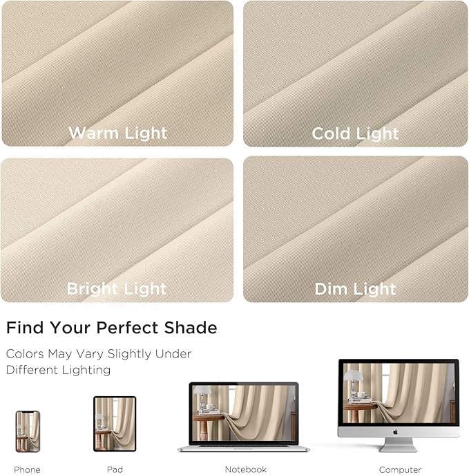 CUCRAF Light Beige Blackout Curtains 63 inch Length 2 Panels Set, Rod Pocket Room Darkening Drapes for Bedroom Living Room, Insulated Thermal Light Blocking Window Curtain (W52 x L63 Inch)