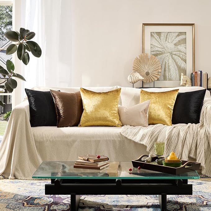 GIGIZAZA Gold Velvet Pillow Covers 16x16, Set of 2 Couch Throw Decorative Pillow Covers Soft Modern Living Room Square Cushion Fall Pillowcases