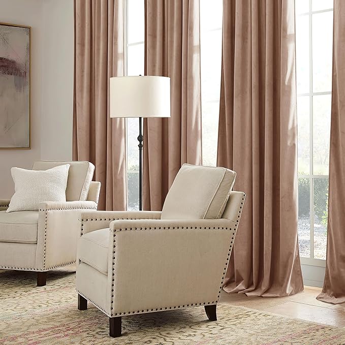 RYB HOME Blush Velvet Curtains with Hook Tape, Thermal Insulated Privacy Protect Decorative Drapes for Home Theater Nursery, W 52 x L 84 inches, 2 Panels Set