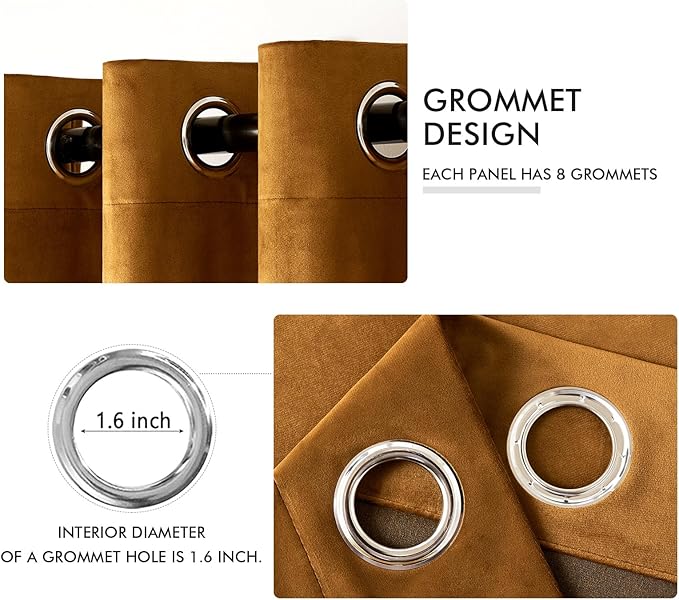 MIULEE Velvet Curtains Golden Brown Elegant Grommet Curtains Thermal Insulated Soundproof Room Darkening Blackout Drapes for Nursery Living Room Bedroom Decor 52 x 84 Inch Long Set of 2