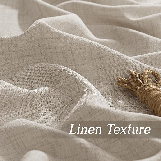 RYB HOME Natural Beige Linen Sheer Curtains 108 inches Long for Living Room/Bedroom, Back Tab/Rod Pocket, Light Filtering Sheer Curtains and Drapes, W 52 x L 108 inches, 2 Panels Set