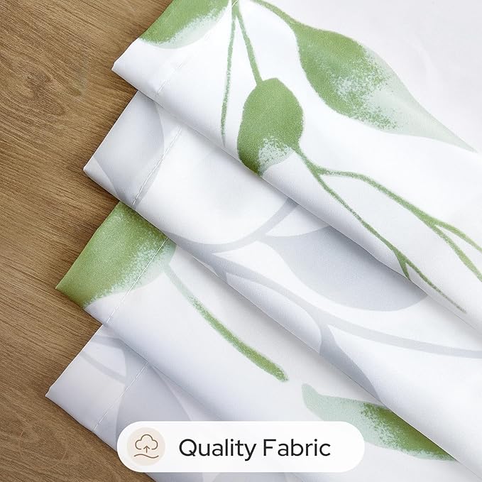 HOMEIDEAS Non-See-Through Sage Green and White Privacy Sheer Curtains 52 X 84 Inch Length 2 Panels, Leaf Floral Printed Light Filtering Semi Sheer Window Curtains Drapes for Bedroom Living Room