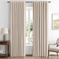 MIULEE 100% Blackout Linen Curtains for Bedroom, Natural Solid Luxury Decor Thermal Insulation Room Darkening Drapes for Living Room Nursery Back Tab Rod Pocket 42 x 90 Inches, 2 Panels