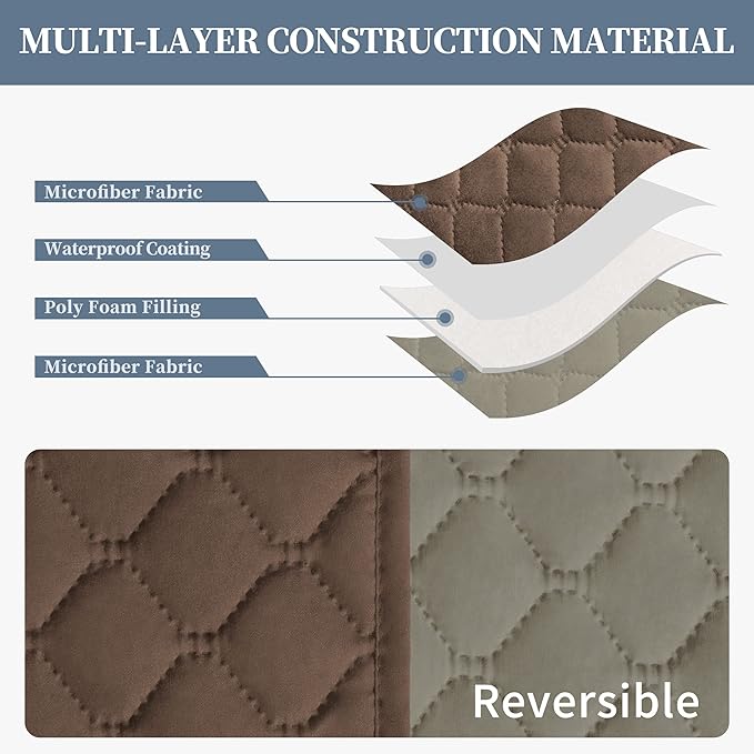 ISSUNTEX Double Protection 100% Waterproof Chair Sofa Covers for Living Room, Reversible Furniture Protector Sofa Cover for Dogs, Pets, Kids (Brown/Beige)