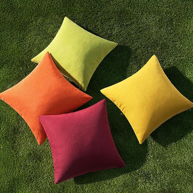 MIULEE Pack of 4 Decorative Outdoor Throw Pillow Covers Linen Waterproof Pillow Covers Farmhouse Cushion Cases for Patio Garden Tent Balcony Couch Sofa 18x18 inch Yellow Green