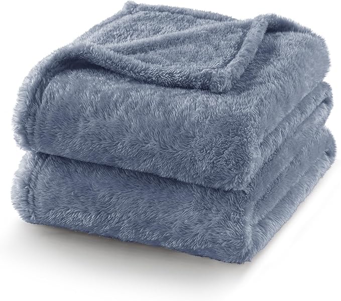 Exclusivo Mezcla Plush Fuzzy Fleece Bed Blanket Twin Size, Super Soft, Fluffy and Warm Blankets for Couch, Bed, All Season (Stone Blue, 90x66 Inches)