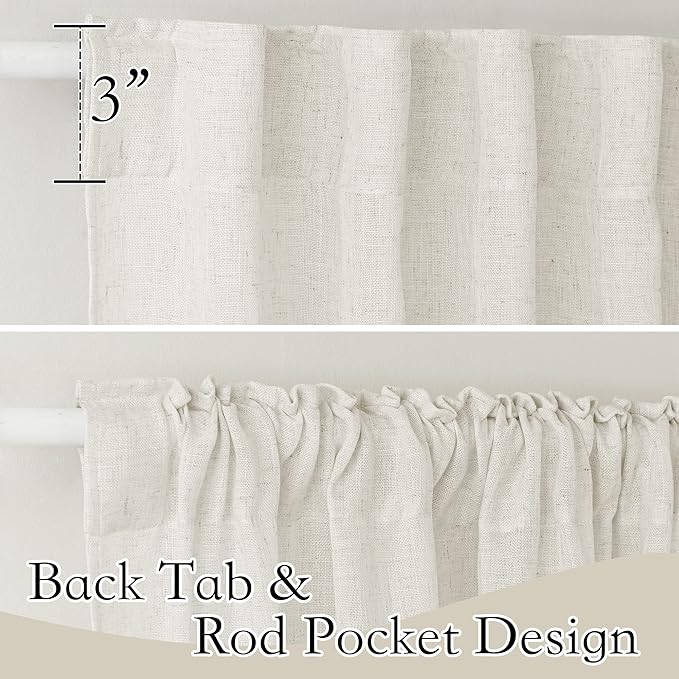 RYB HOME Linen Texture Sheer Curtains 84 inches, Rustic Style Solid Semi Sheer Half Privacy Drapes for Farmhouse Dorm Office Dining, Linen, W 70 x L 84 inches, Set of 2