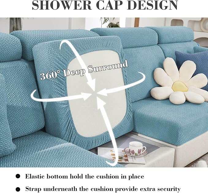 Sofa Covers Couch Covers for Sofa Pet Friendly Couch Cushion Covers Universal Sofa Covers Washable Stretch Slipcovers for Sectional Sofa (Texture Sea Blue,Chaise Cover)