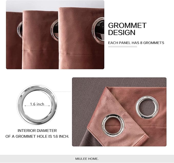 MIULEE Elegant Velvet Curtains Dusty Rose Pink Grommet Curtains Thermal Insulated Soundproof Room Darkening Blackout Curtains/Drapes for Girls & Ladys Living Room/Bedroom Decor 52 x 84 Inch 2 Panels