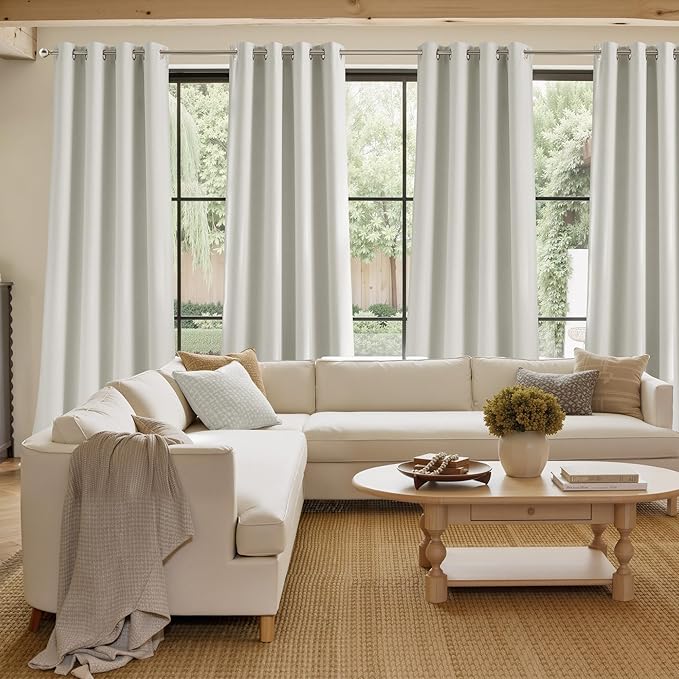 NICETOWN Natural Faux Linen Room Darkening Rod Pocket Curtains 63 inch Length, W42 x L63, Light Blocking Thermal Insulated Noise Reducing Drapes for Bedroom Living Room Farmhouse Decor, 2 Panels