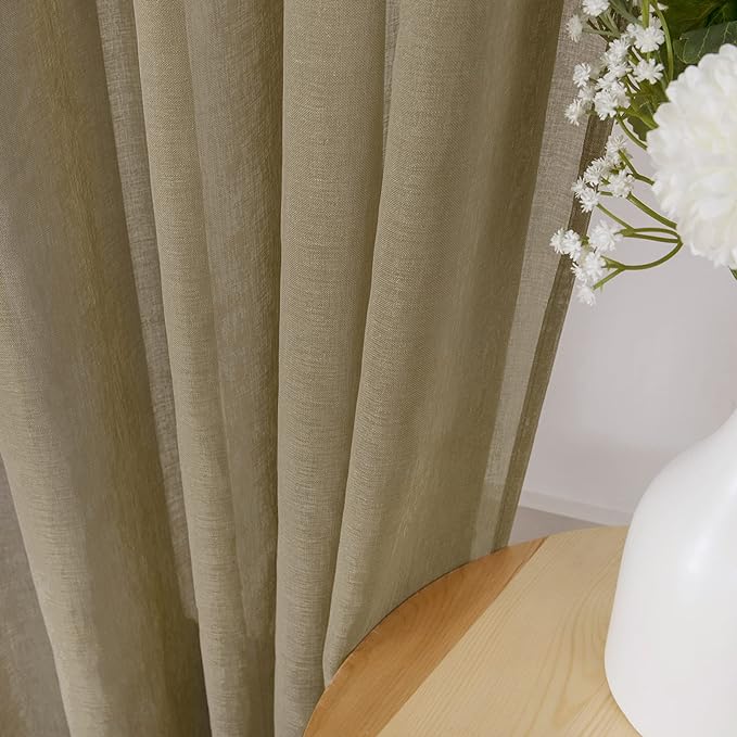 Tollpiz Sheer Curtains Linen Textured Living Room Curtain Sheers Light Filtering Rod Pocket Voile Curtains for Bedroom, 42 x 63 inches Long, Taos Taupe, Set of 2 Panels