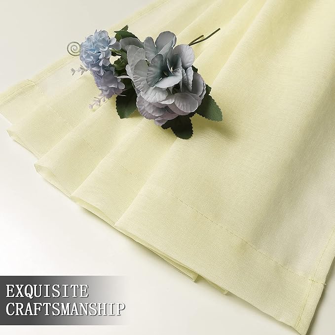 Tollpiz Sheer Curtains Bedroom Linen Textured Curtain Sheers Light Filtering Voile Rod Pocket Curtains for Living Room, 38 x 84 inches Long, Transparent Yellow, Set of 2 Panels
