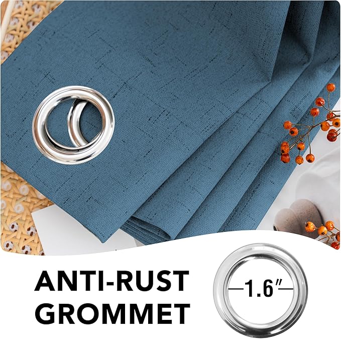 H.VERSAILTEX 100% Blackout Curtains for Bedroom Thermal Insulated Linen Textured Curtains Heat and Full Light Blocking Drapes Living Room Curtains 2 Panel Sets, 42x54 Inch, Blue Sapphire