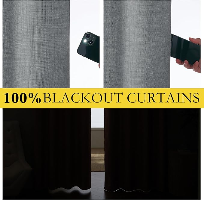 NICETOWN 100% Absolutely Blackout Linen Curtains with Thermal Insulated White Liner, Dove Grey, 62" Wide, 2 Pieces, Privacy Vertical Window Drapes for Office Laundry Living Room Windows 72 inch Long