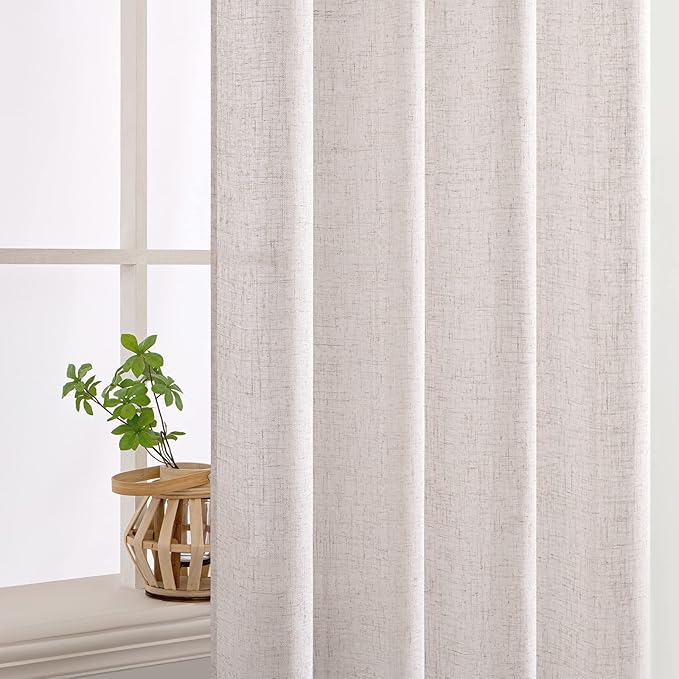 MIULEE White Linen Curtains 84 Inch Length 2 Panels for Bedroom Living Room, Soft Thick Linen Textured Natural Window Drapes Semi Sheer Light Filtering Back Tab Rod Pocket Burlap Look Decor