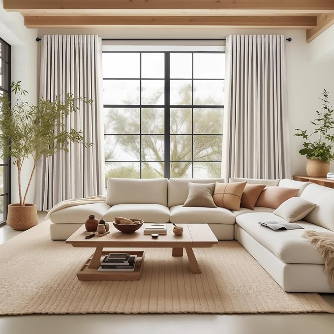 Topfinel 108 Inches Long Blackout Linen Curtains for Living Room,Extra Long Panels Large Window Room Darkening Textured Cold Block Rustic Acoustic Heavy Ivory Track Curtains 2 Panels