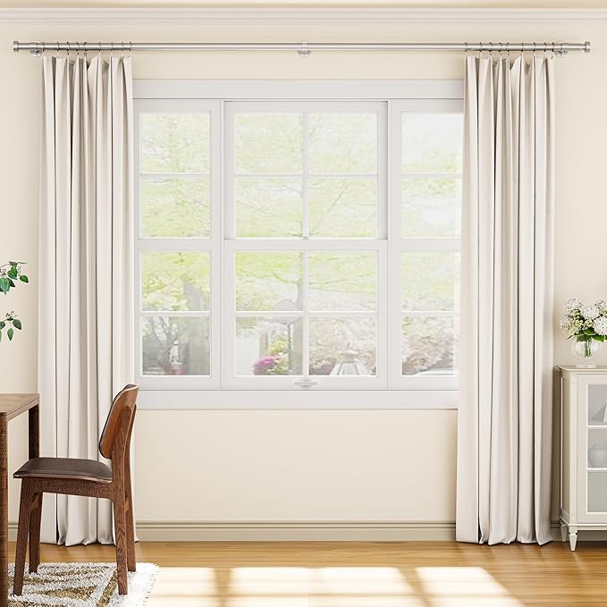 YaFex 2 Pack Heavy Duty Curtain Rods 32-120 Inch, 1 Inch Adjustable Curtain Rod for Windows, Silver Long Window Treatment Rods Set with Aluminium Finials, Modern Design