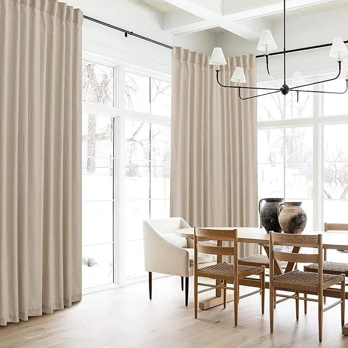 RYB HOME Linen Sheer Curtains 90 inches Long 2 Panels Set,Natural Lightweight Light Filtering Half Privacy Gauze Curtains Cortina for Living Room Bedroom, W 52 x L 90, Taupe