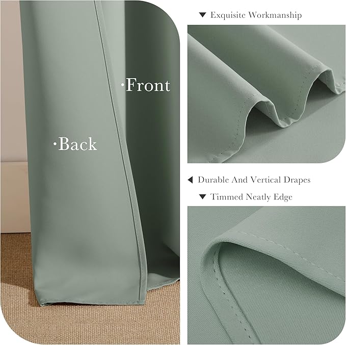 PONY DANCE Sage Green Blackout Curtains 96 inch Long, Room Darkening Curtains for Bedroom, Thermal Insulated Drapes for Living Room Window, Back Tab/Rod Pocket, 52 x 96 Inch,2 Panels Set