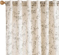 Lazzzy Linen Farmhouse Curtains Grey Floral Curtains 63 Inch Long Back Tab Drapes for Living Room Bedroom Light Filtering Country Vintage Rod Pocket Curtain, 2 Panels, Gray on Beige