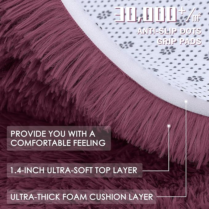 OLANLY 5x8 Machine Washable Large Area Rugs for Living Room, Bedroom, Soft Fluffy Shaggy Bedside Rug, Indoor Floor Carpet for Kids Girls and Boys, Dorms, Nursery, Home Decor Aesthetic, Burgundy