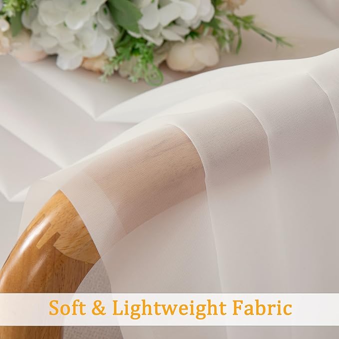 Gwine Ivory Sheer Curtains for Living Room 45 inches Long, Short Voile Light Filtering Window Treatments Sheer Curtains for Bedroom, Half Window Drapes with Rod Pocket, Each 42" Wx45 L