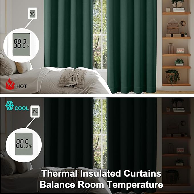 Simplebrand Ava Ever Green Short Blackout Curtains for Bedroom 45 Inches Long 2 Panels Set, Solid Thermal Insulated, Energy Saving Window Treatment Curtains Blackout Drapes, W40 x L45 Inch, Ever Green
