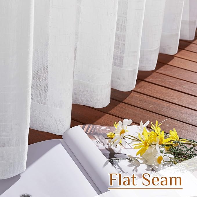 NICETOWN White Semi Sheer Kitchen Curtains 30 inch Length, Rod Pocket & Back Tab Faux Linen Blend Privacy with Light Filtering Window Drapes for Cafe, W34 x L30, 2 Panels
