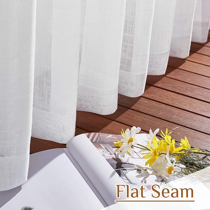 NICETOWN White Sheer Curtains 54 inch Length for Nursery, Rod Pocket & Back Tab Linen Blend Window Treatments Semi Sheer Privacy with Light Filter for Kids Room, W52 x L54, 2 Panels
