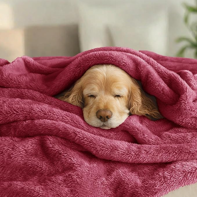 Exclusivo Mezcla Plush Fuzzy Fleece Bed Blanket Twin Size, Super Soft, Fluffy and Warm Blankets for Couch, Bed, All Season (Deep Red, 90x66 inches)