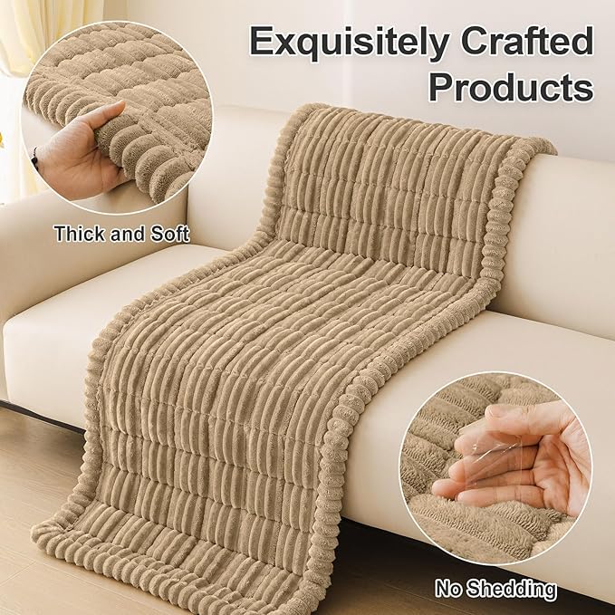 hyha Couch Covers for Dogs Washable, Non Slip Plush Dog Sofa Protectors, Fuzzy Pet Couch Covers for 3 Cushion Sofa Pet Friendly (Khaki, 27.6" x 70.9")