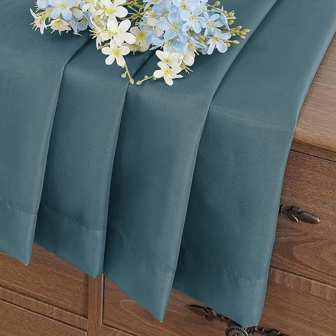 Window Sheer Curtains 45 Inches Length, Voile Short Curtains for Living Room Bedroom, Modern Soft Window Drapes 2 Panels Set, Top Dual Rod Pocket Design, Dusty Blue, 2x42Wx45L Inches