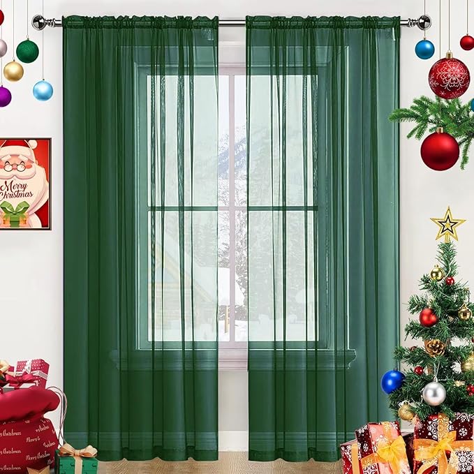 SpaceDresser Basic Rod Pocket Sheer Voile Window Curtain Panels White 1 Pair 2 Panels 38 Width 45 Inch Long for Kitchen Bedroom Children Living Room Yard(Foliage Green,38 W x 45 L)