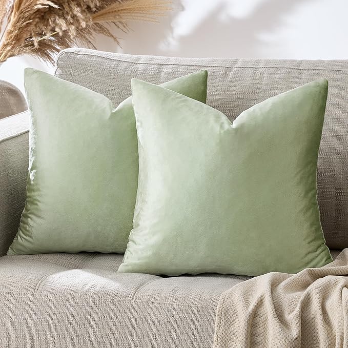 GIGIZAZA Sage Green Pillow Covers 16x16 Throw Pillows Velvet Decorative Sofa Couch Pillow Covers Bedroom Cushion Pillowcase