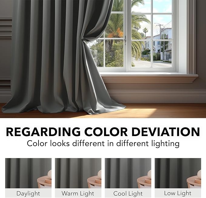 Deconovo Blackout Curtains, Thermal Insulated, W70 x L63 2 Panels, Back Tab, Machine Washable, Room-Darkening Drapes for Bedroom/Living Room Light Grey