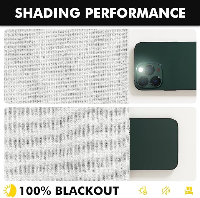 MIULEE 100% Blackout Linen Curtains for Bedroom, Heathered White Solid Luxury Decor Thermal Insulation Room Darkening Drapes for Living Room Nursery Back Tab Rod Pocket 42 x 63 Inches, 2 Panels