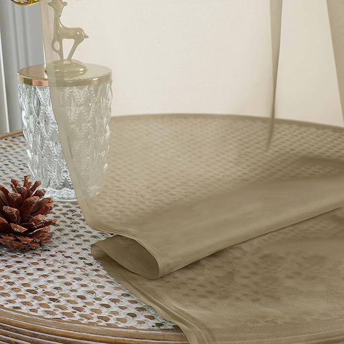 OWENIE Taupe Sheer Curtains 120 Inches Long 2 Panels Set, Airy Lightweight Sheer Taupe Curtains for Living Room Bedroom, Farmhouse Voile Filmy Rod Pocket Curtains Drapes, 2 Pcs, Each 59" Wx120 L Inch